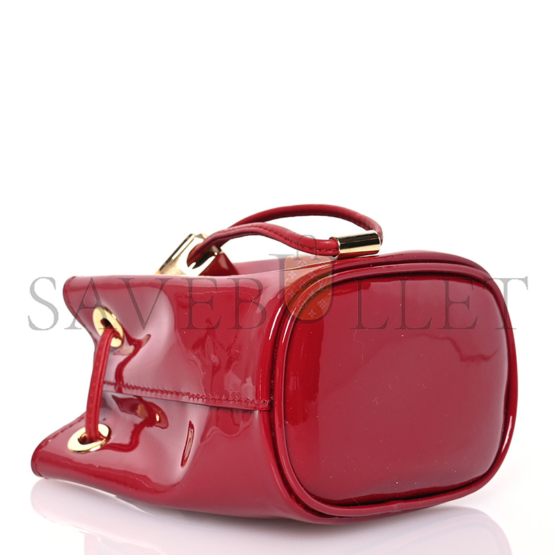 PRADA VERNICE METAL TRIANGLE LOGO MINI DRAWCORD POUCH SHOULDER BAG CHERRY 1NR016 (9.5*9*6cm)